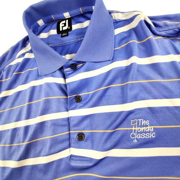 FootJoy Mens Short Sleeve Golf Polo Blue Striped Embroidered Small Honda Classic - Picture 1 of 9